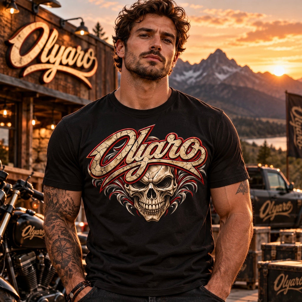OLYARO -T-Shirt Black Edition Vintage Skulls