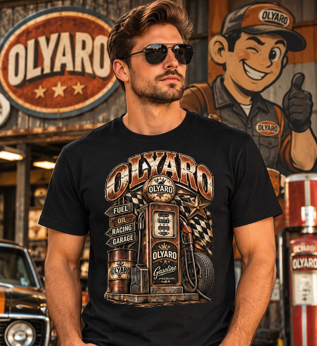 OLYARO -T-Shirt Black Vintage Gasoil Brown