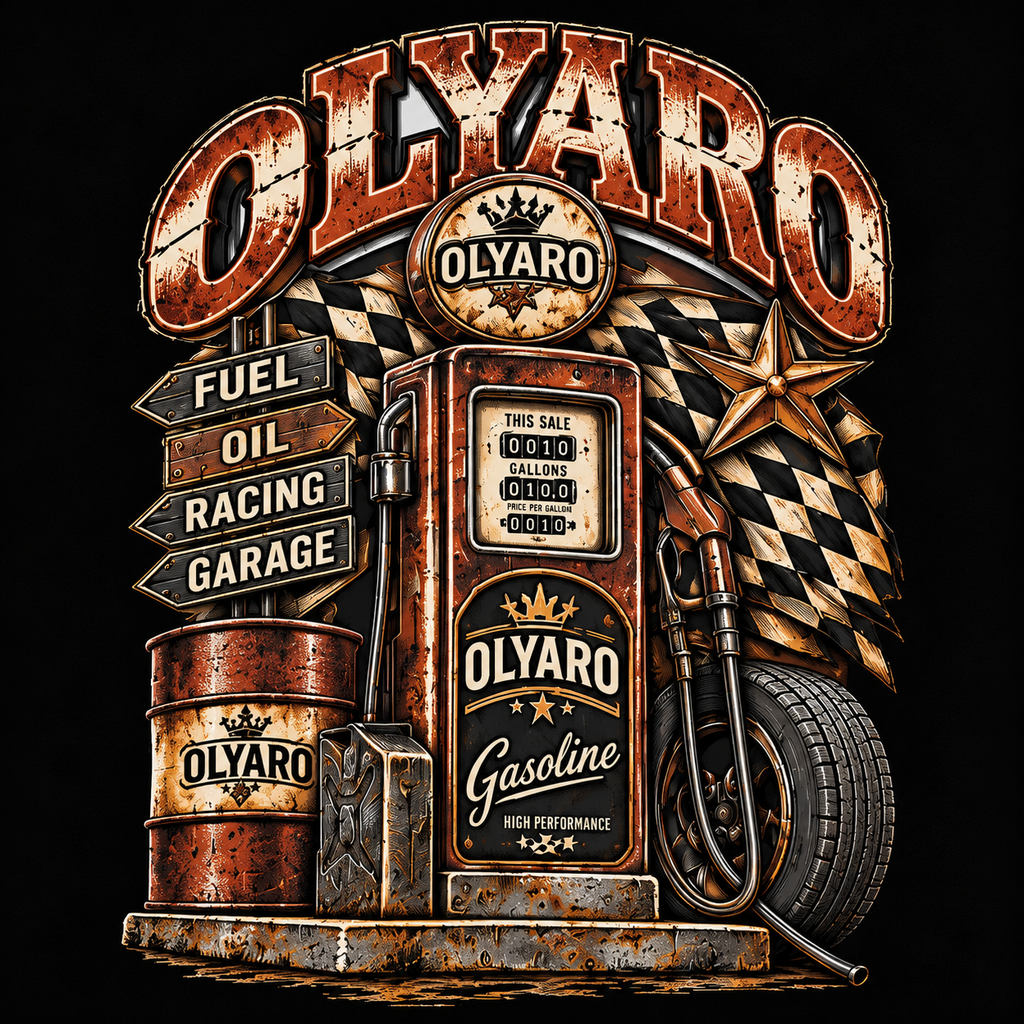 OLYARO -T-Shirt Black Vintage Gasoil Brown