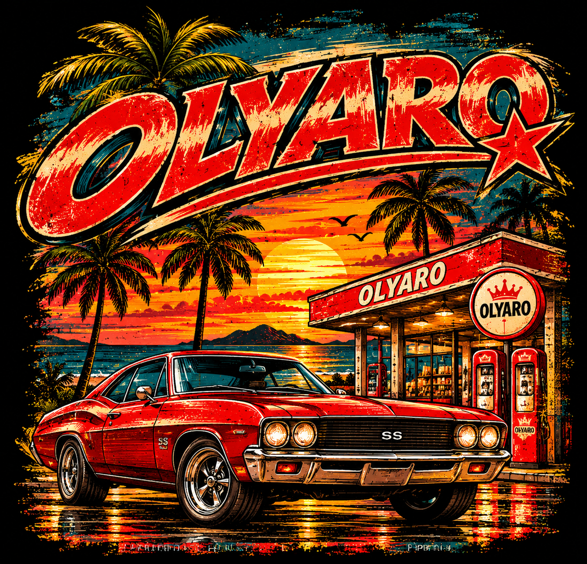 OLYARO -T-Shirt Black Edition Vintage Sun