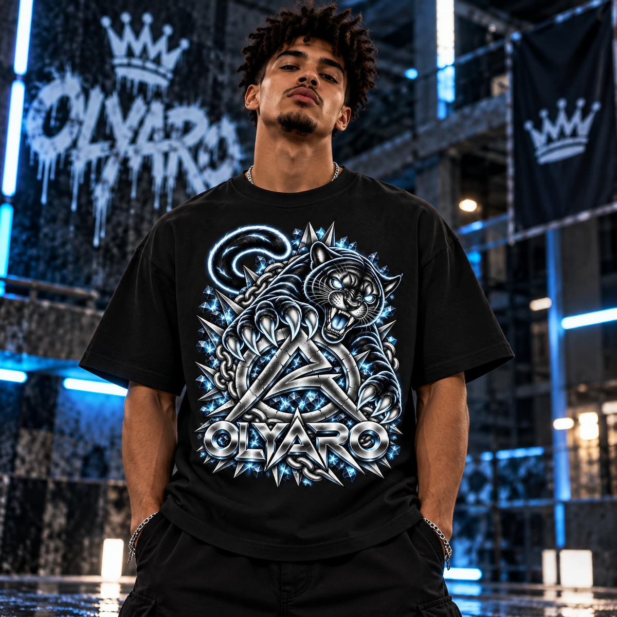 OLYARO -T-Shirt Black Edition Classic/White