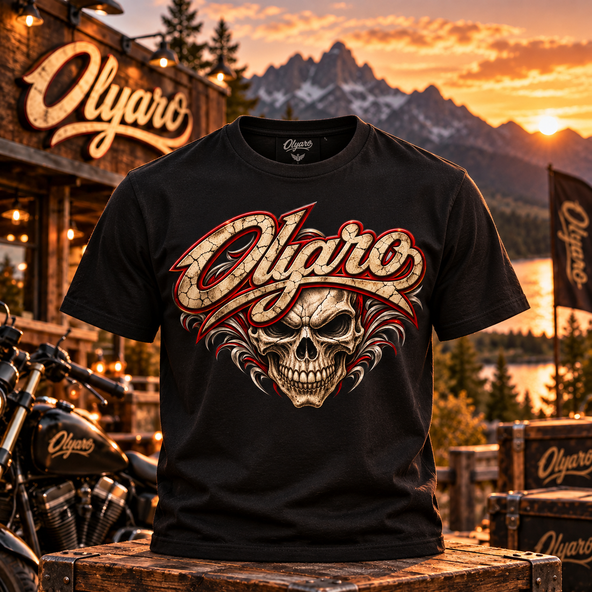 OLYARO -T-Shirt Black Edition Vintage Skulls