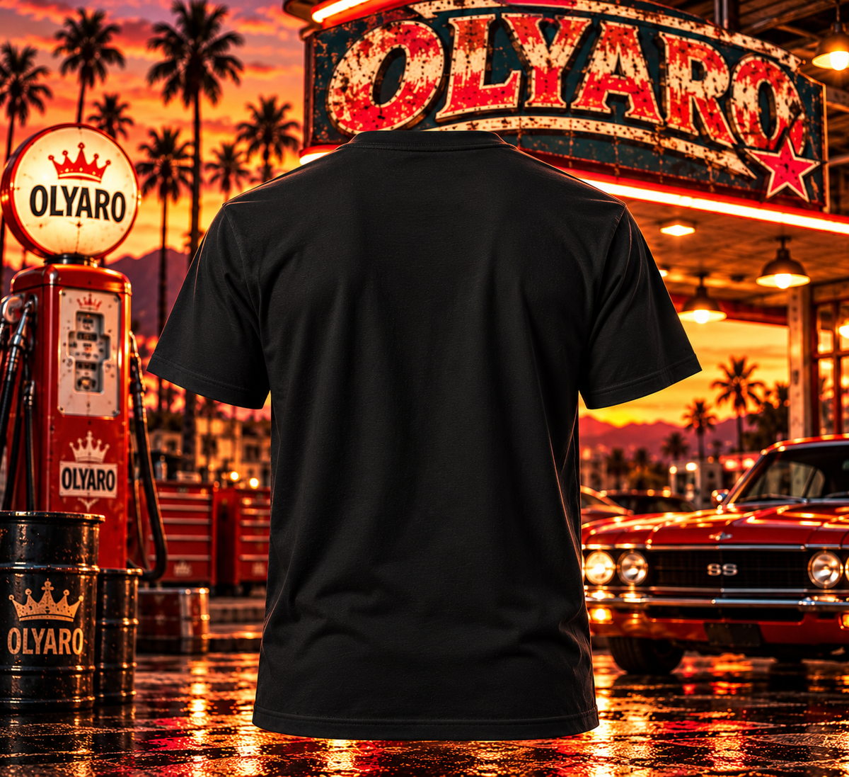 OLYARO -T-Shirt Black Edition Vintage Sun