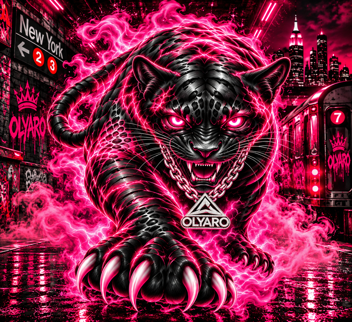OLYARO -T-Shirt Black Panthere Pink