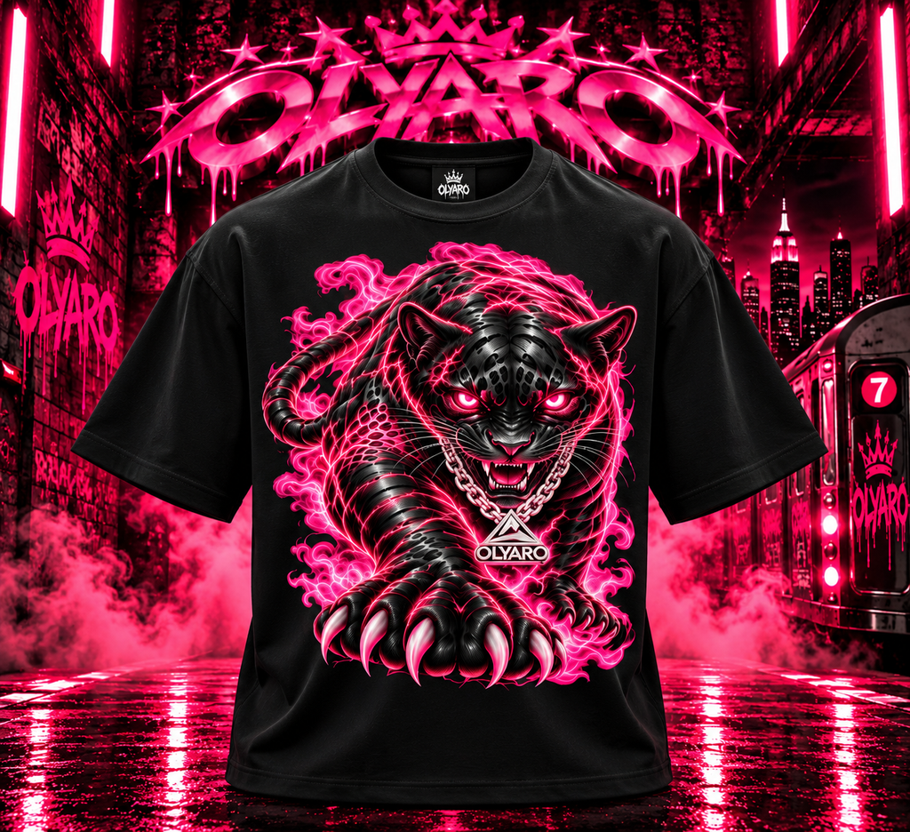 OLYARO -T-Shirt Black Panthere Pink