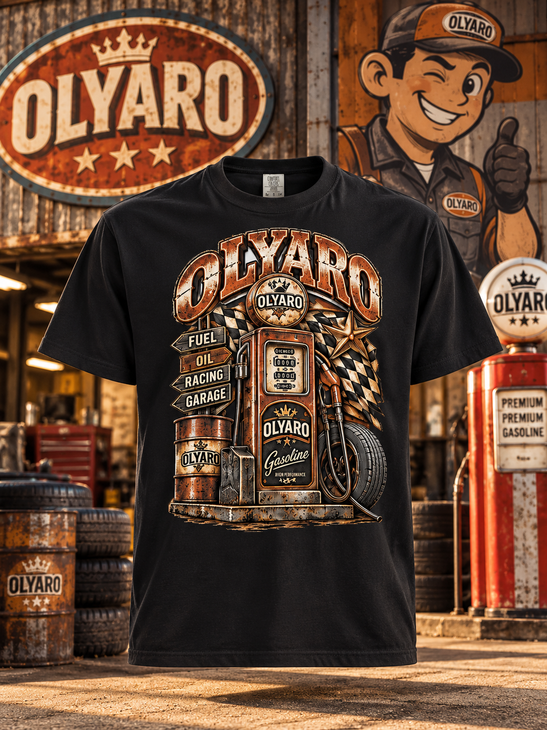OLYARO -T-Shirt Black Vintage Gasoil Brown