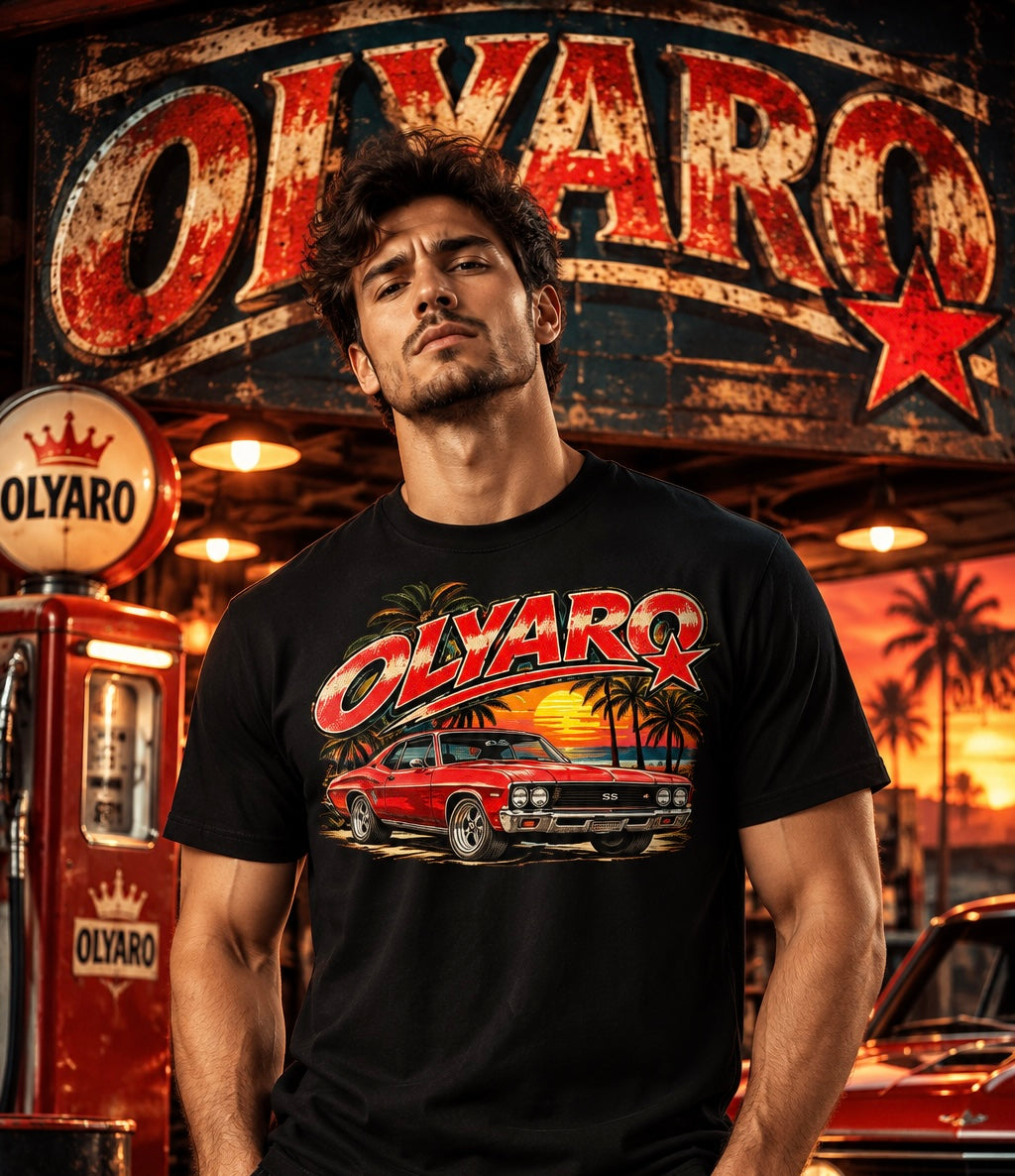 OLYARO -T-Shirt Black Edition Vintage Sun