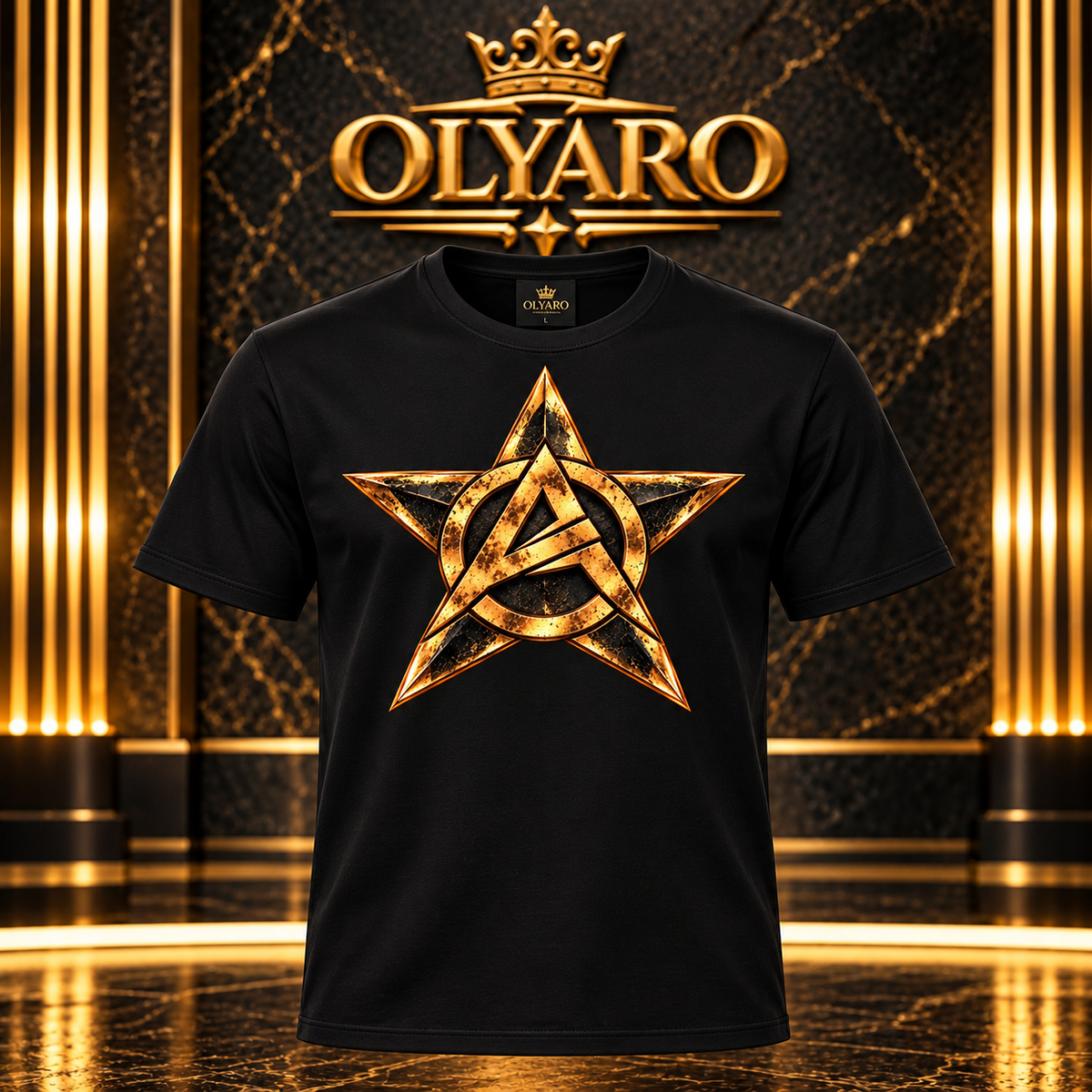 OLYARO -T-Shirt Black Edition Stars
