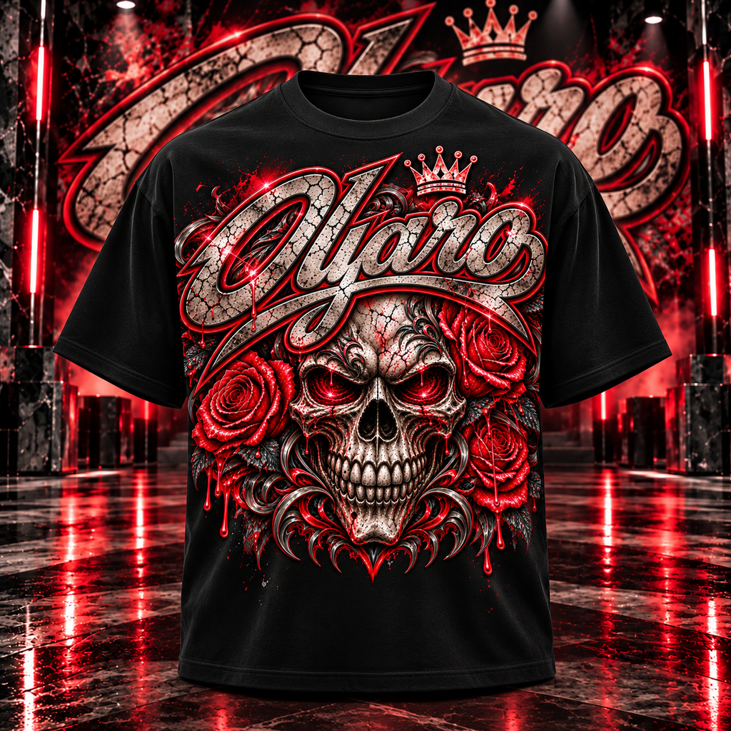 OLYARO - T-Shirt Black Edition Skulls Red