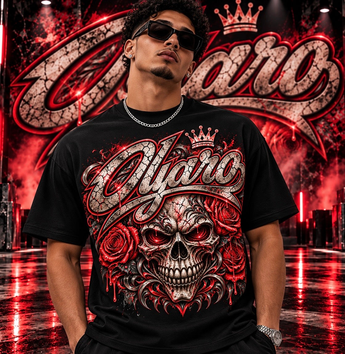 OLYARO - T-Shirt Black Edition Skulls Red