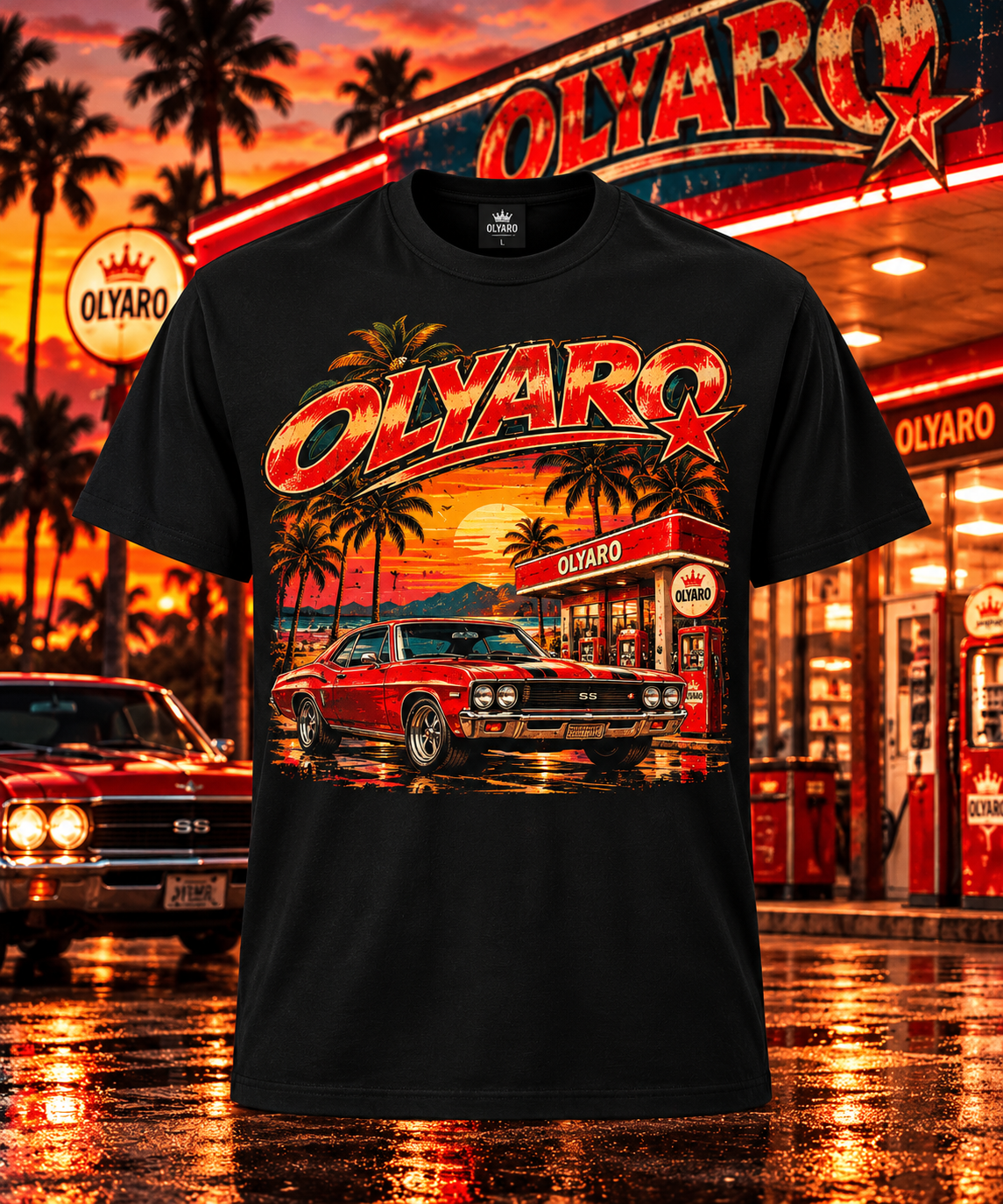 OLYARO -T-Shirt Black Edition Vintage Sun