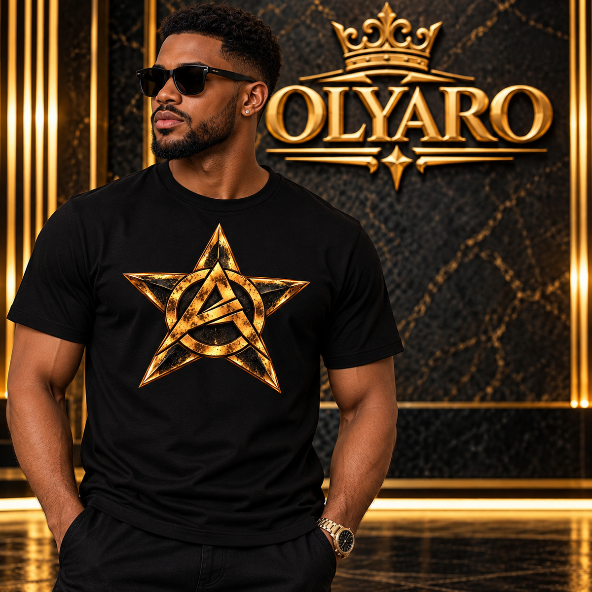 OLYARO -T-Shirt Black Edition Stars