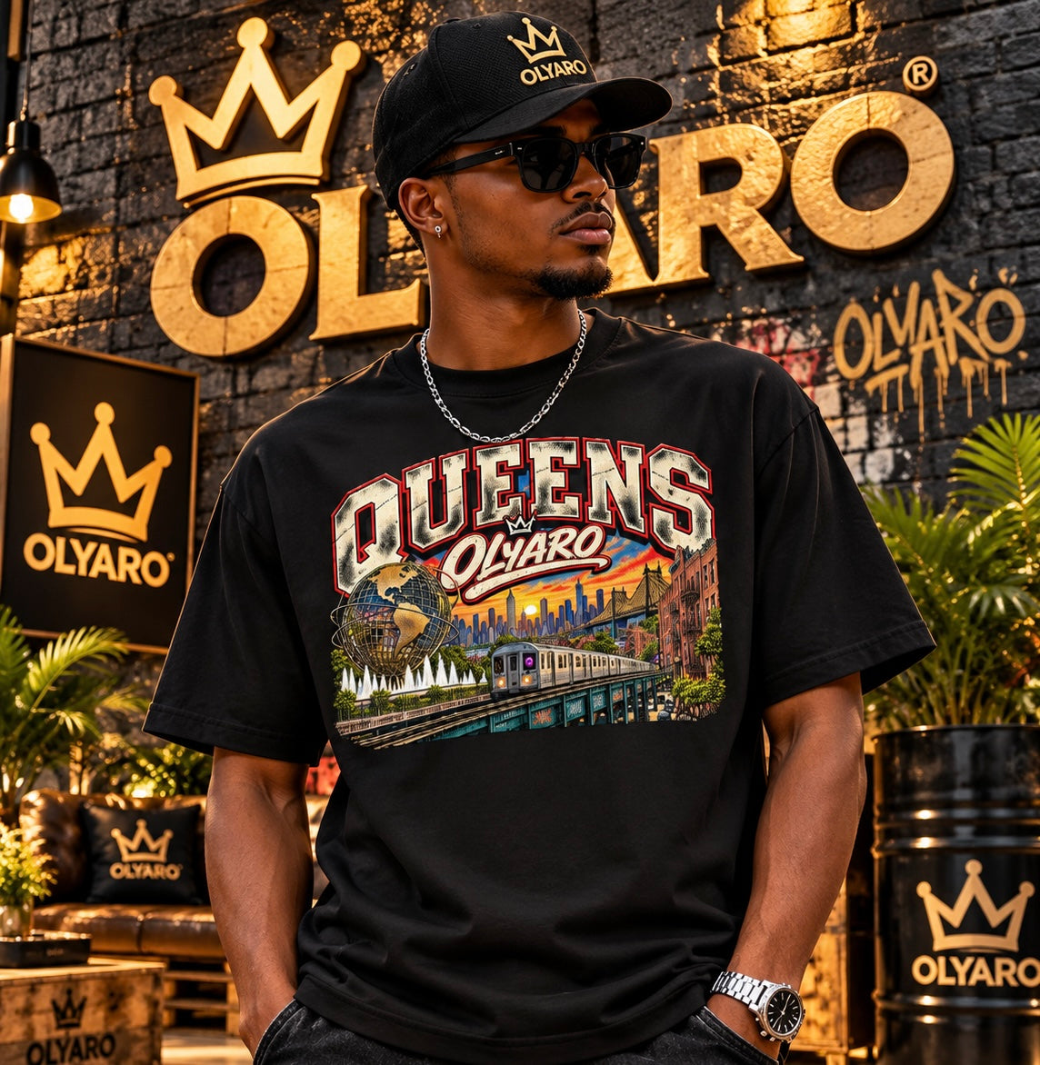 OLYARO -T-Shirt Black Edition Queens