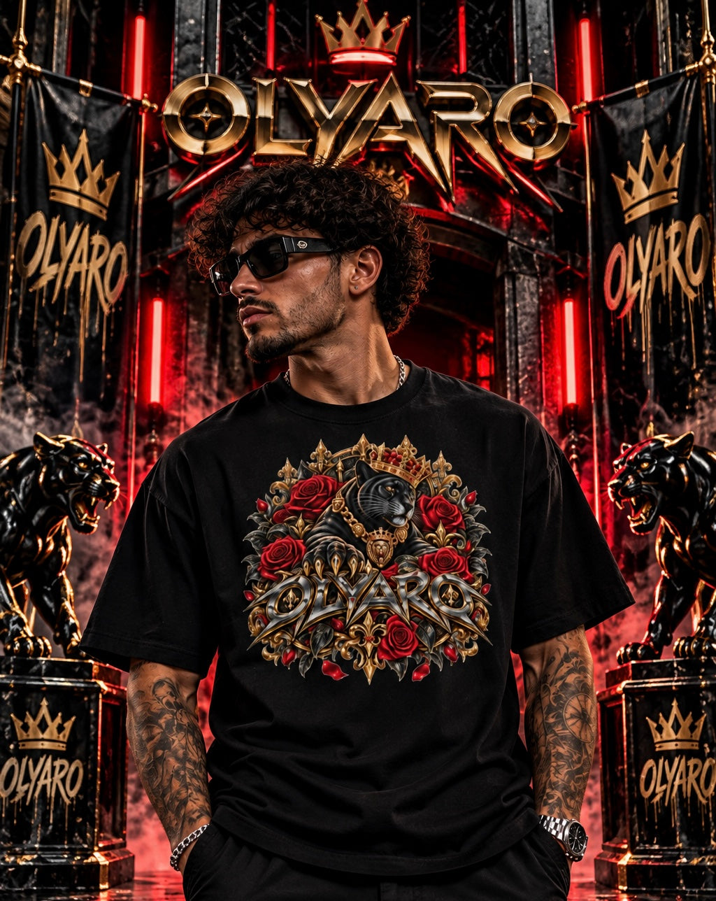 OLYARO -T-Shirt Black Edition Roses