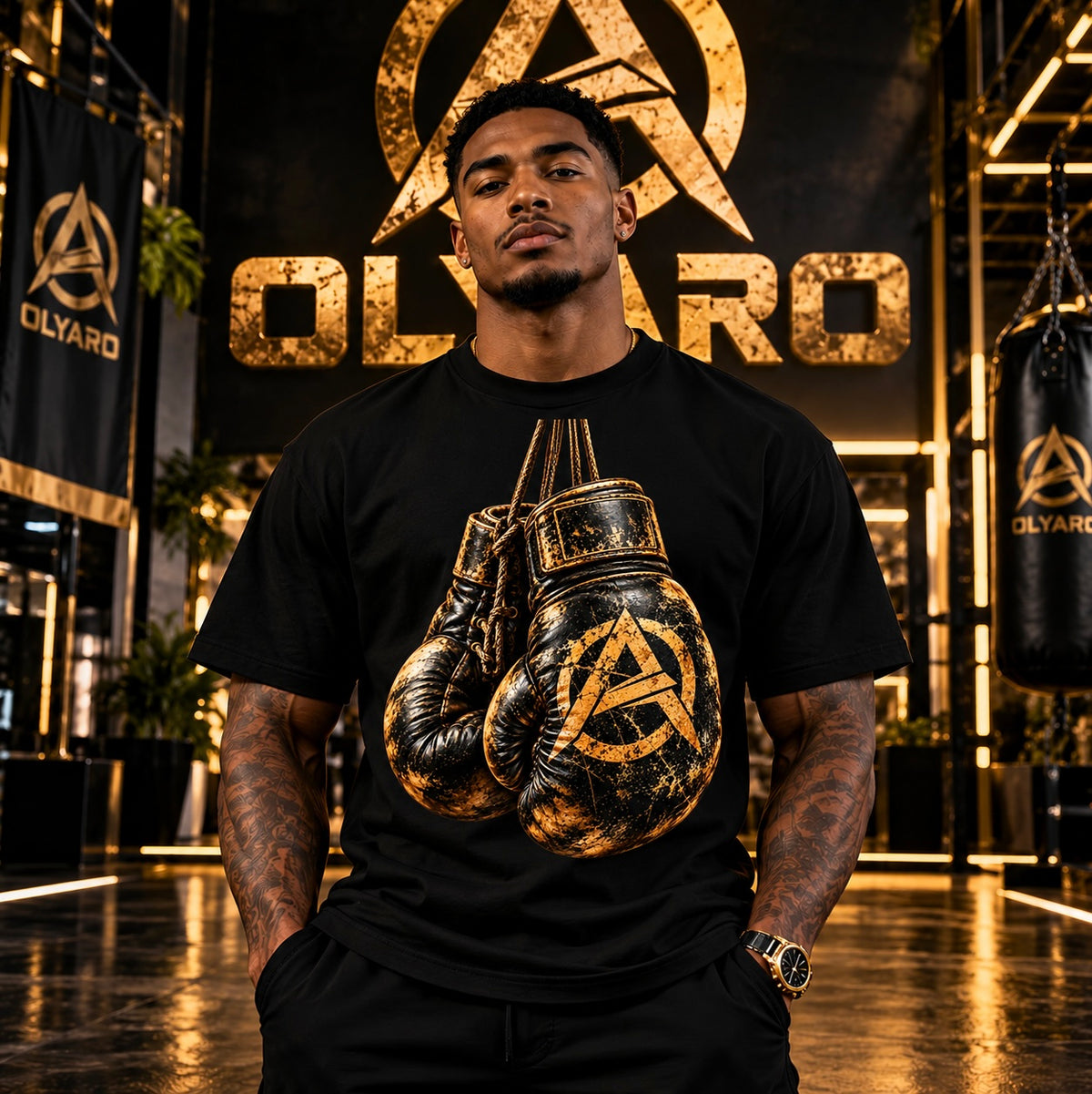 OLYARO -T-Shirt Black Edition Boxe Vintage