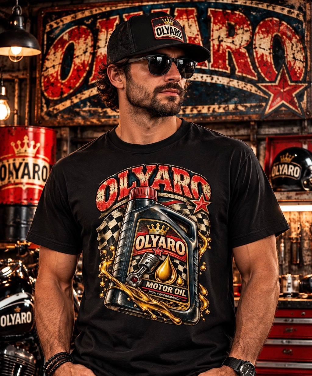 OLYARO -T-Shirt Edition Black Vintage Oil