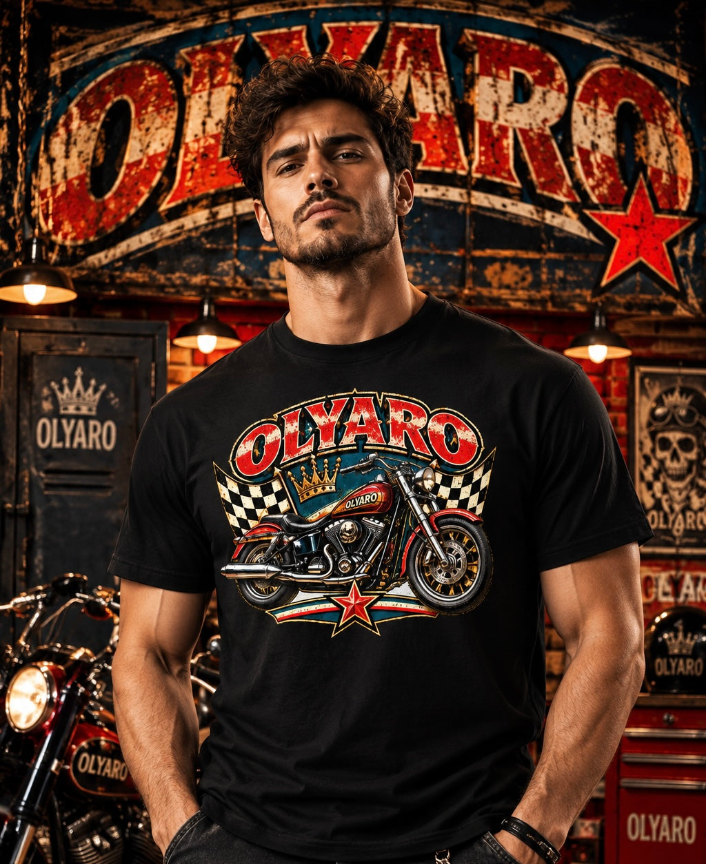 OLYARO -T-Shirt Black Edition Vintage Bike