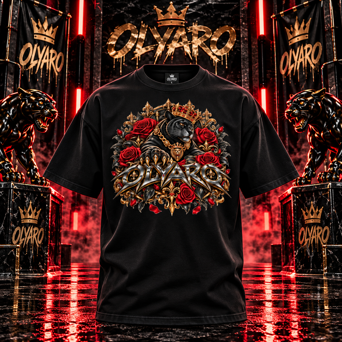 OLYARO -T-Shirt Black Edition Roses