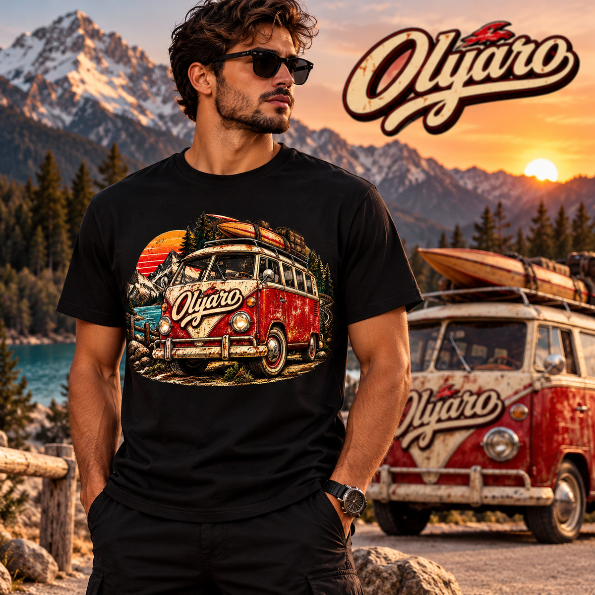 OLYARO -T-Shirt Black Edition Vintage Van