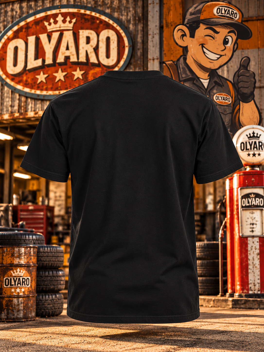 OLYARO -T-Shirt Black Vintage Gasoil Brown