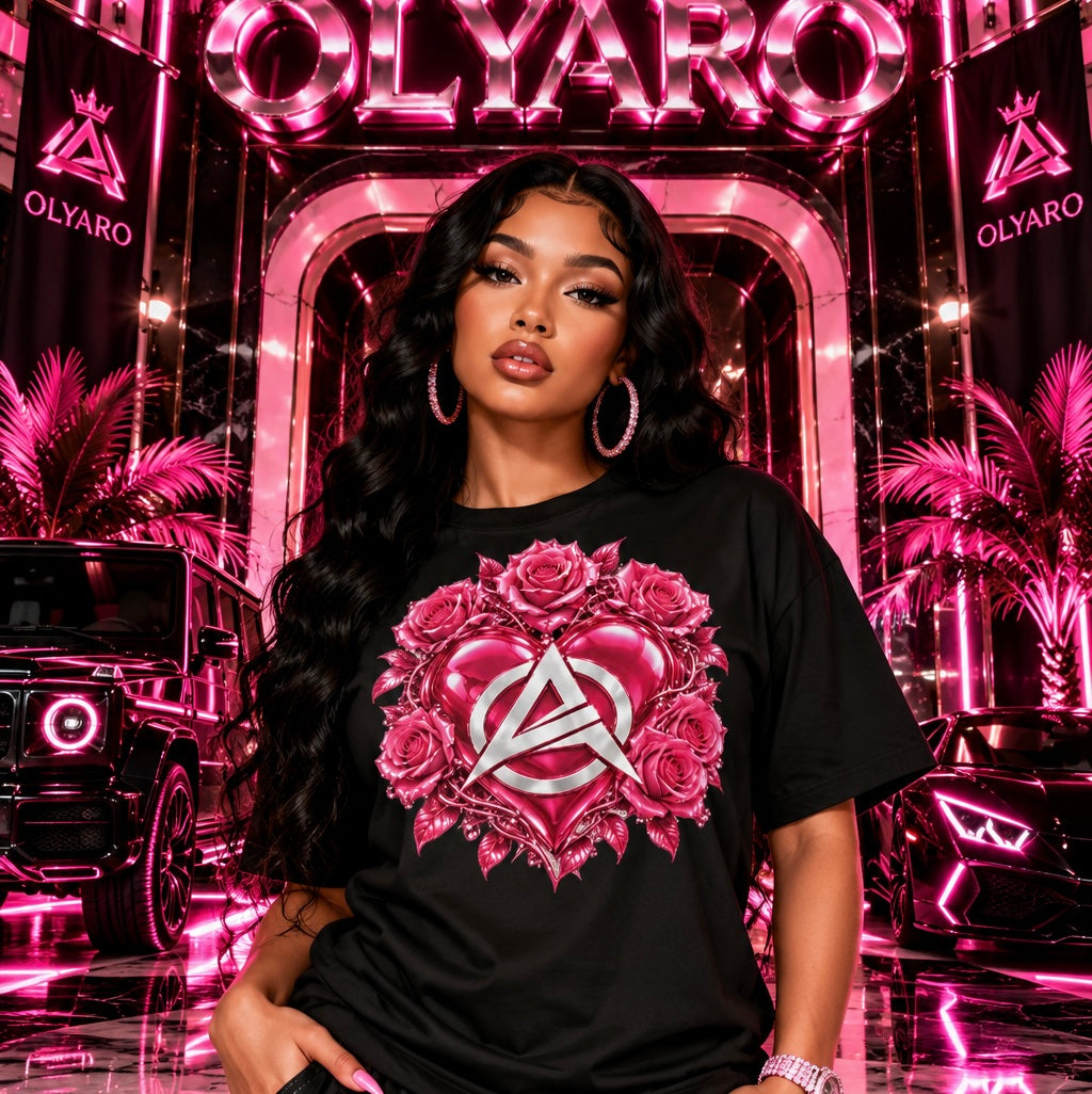 OLYARO -T-Shirt Black Edition Roses 2