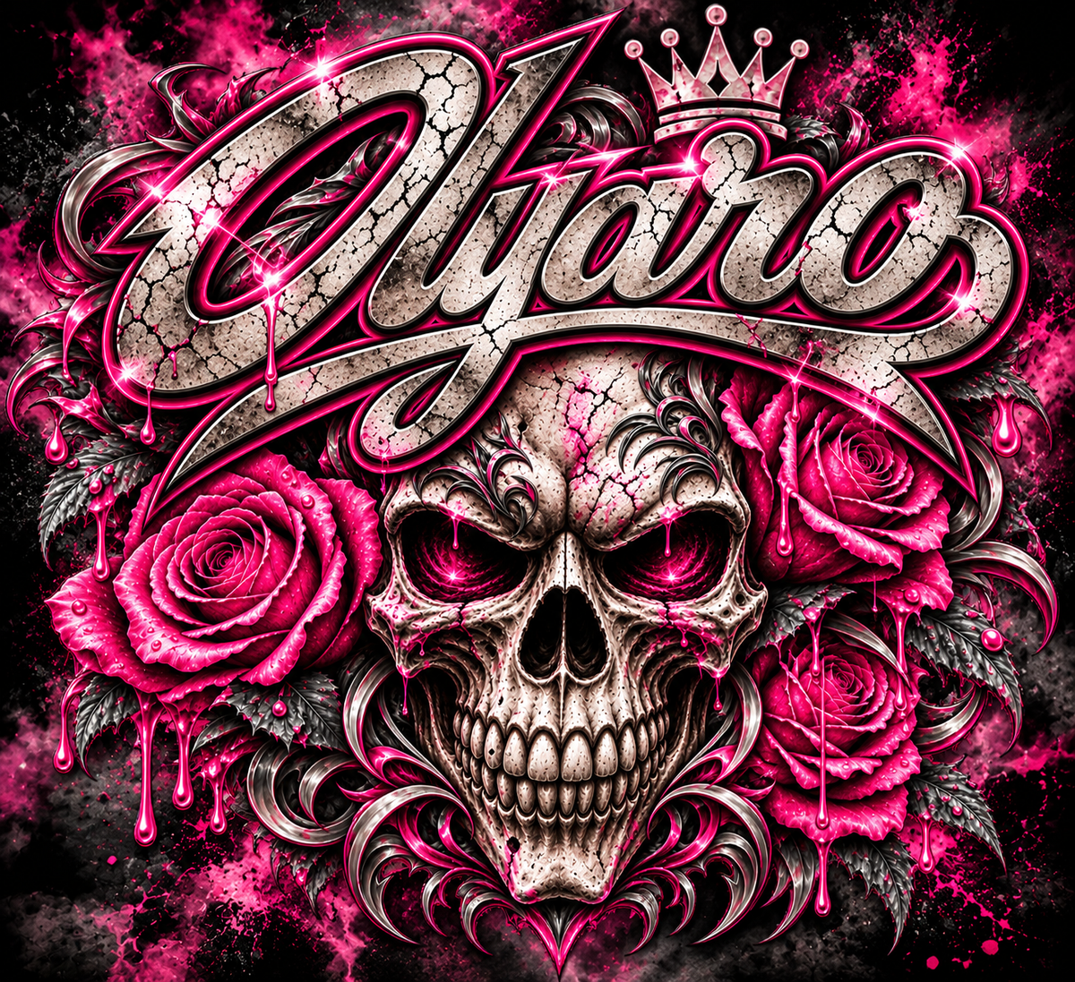 OLYARO -T-Shirt Black Edition Skulls Pink