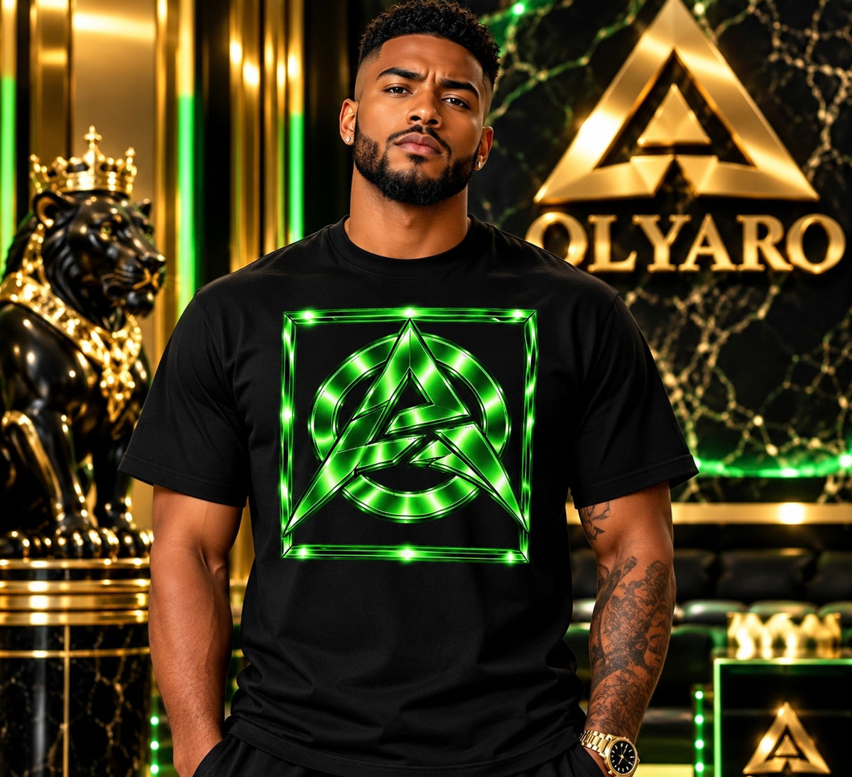 OLYARO -T-Shirt Black Edition Cadre/Green
