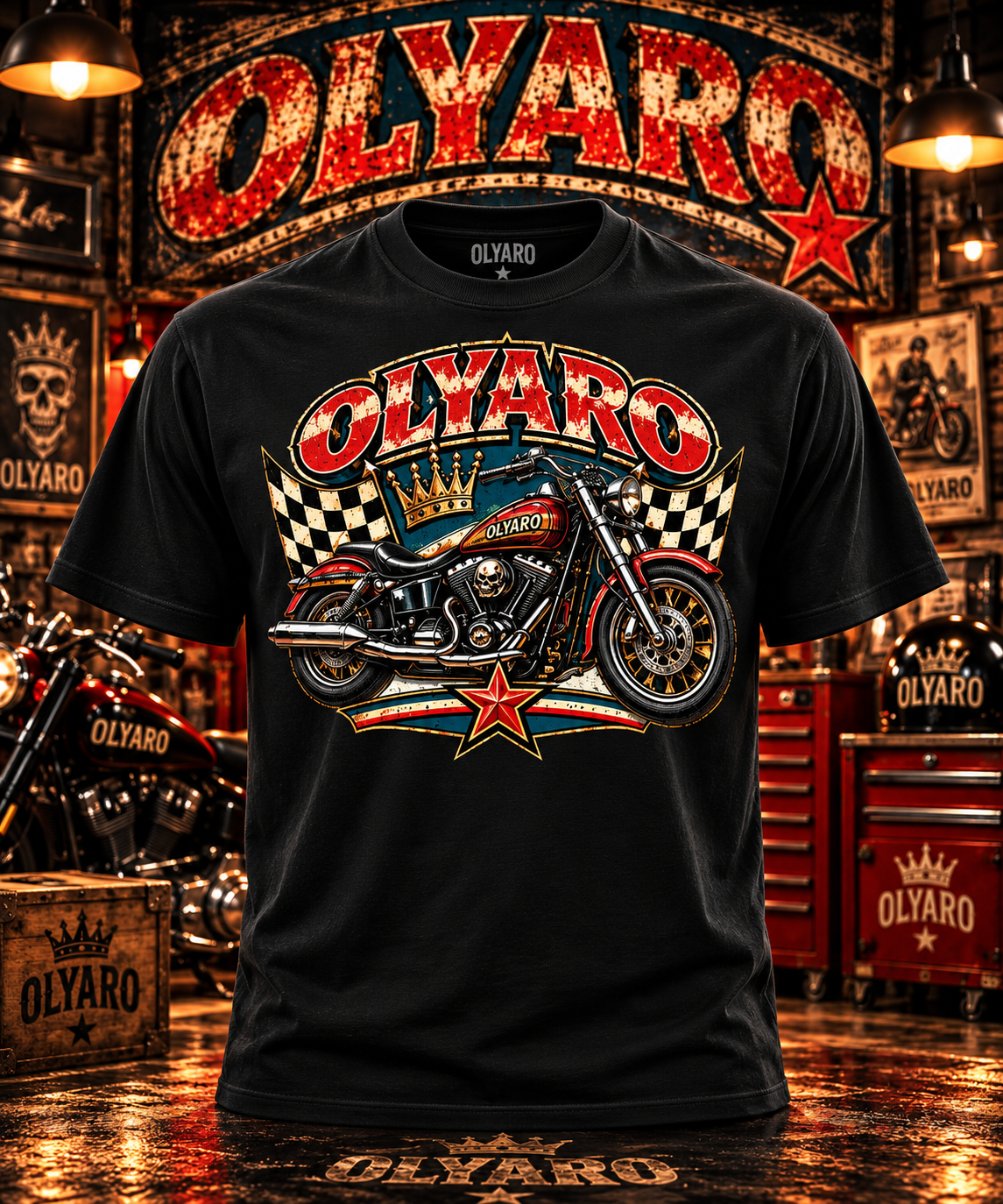 OLYARO -T-Shirt Black Edition Vintage Bike